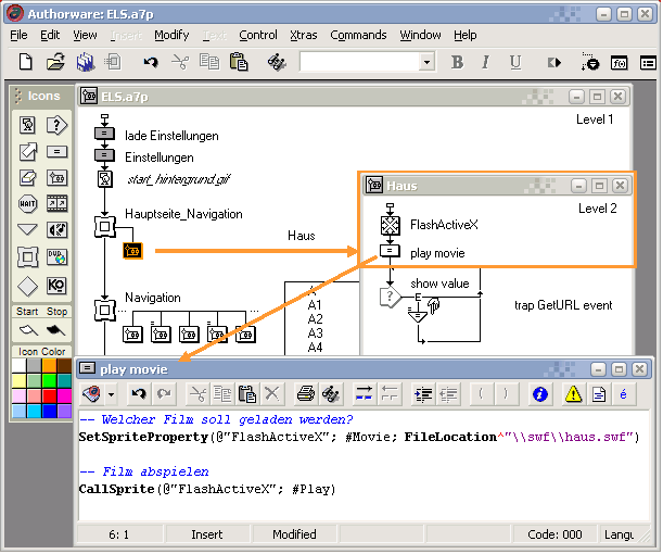 Einbinden von flashhouse in Macromedia Authorware